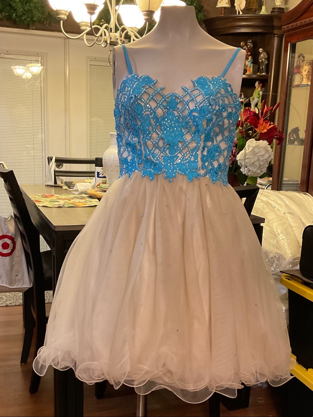 Blue & Cream Lace Bodice Tulle Kids Dress